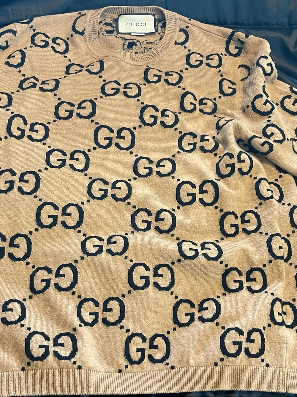 Gucci Women's Beige Logo Jacquard Sweater